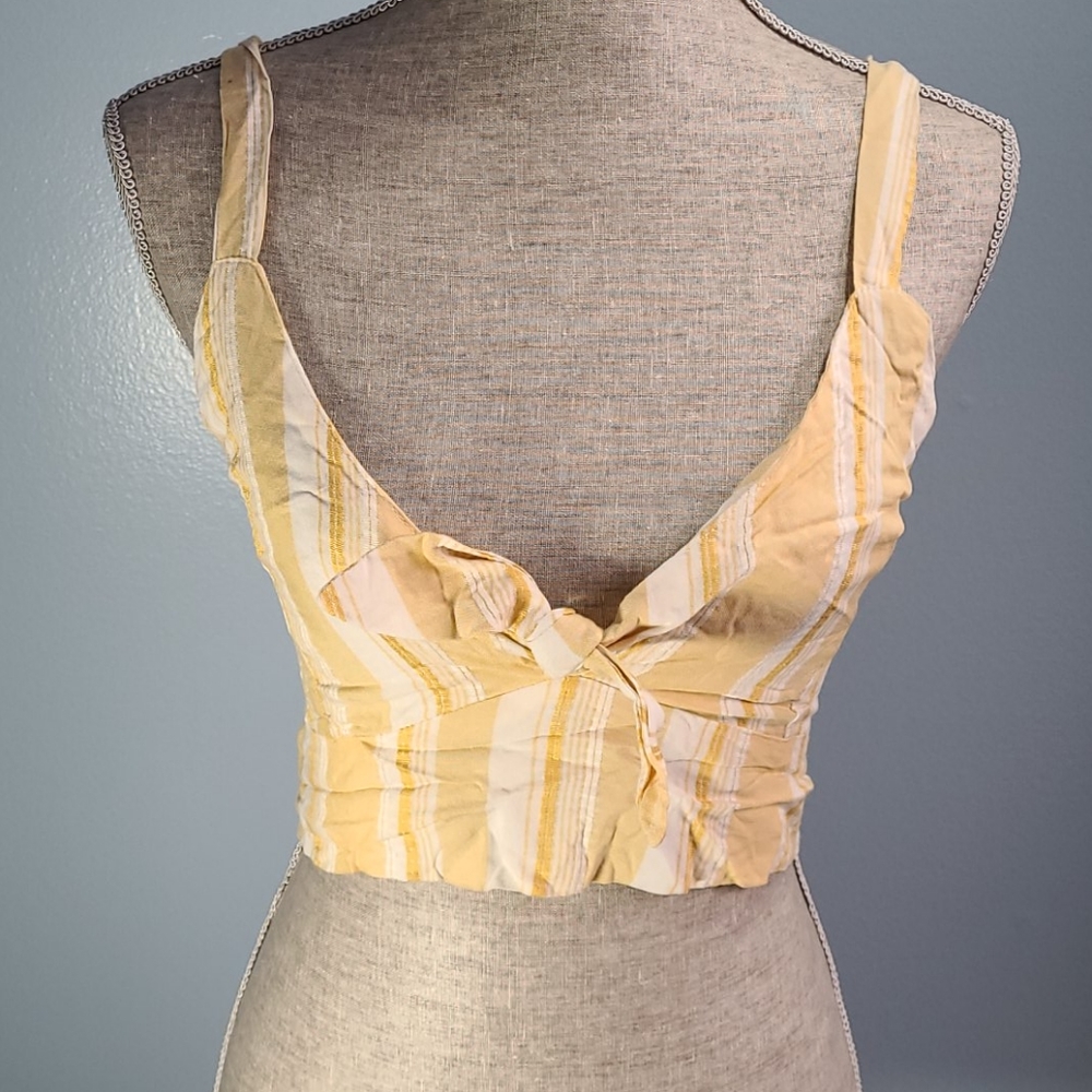 Kendall & Kylie Striped Yellow Tie Front Crop NWT